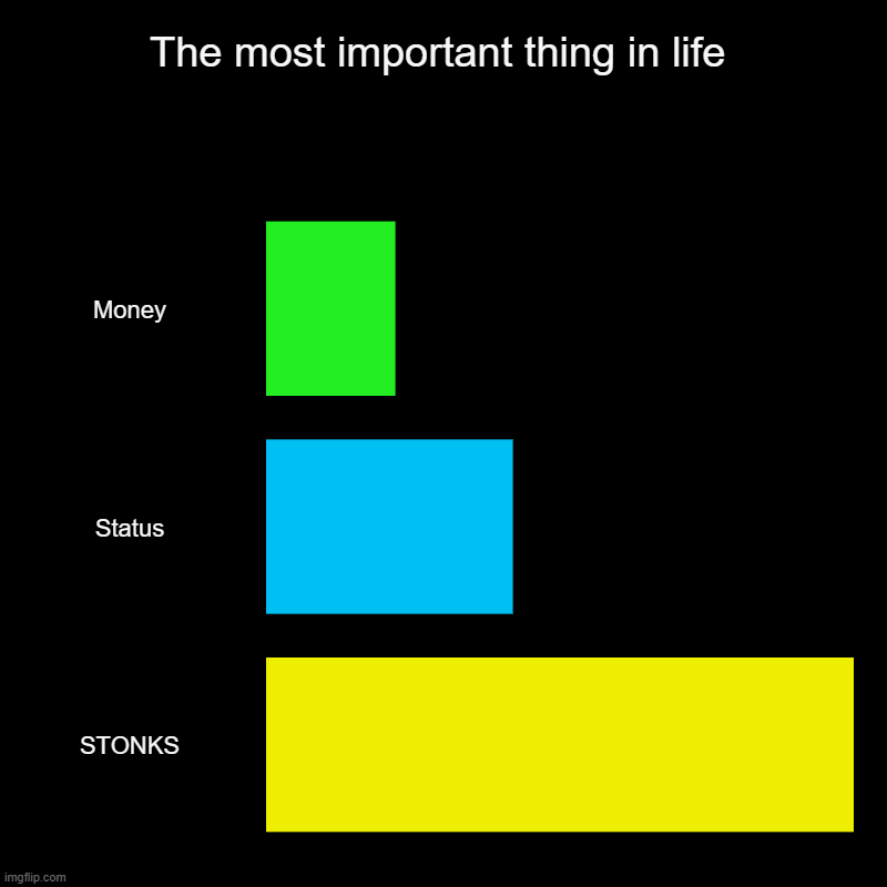 Ah yes... STONKS | The most important thing in life | Money, Status, STONKS | image tagged in charts,bar charts,stonks | made w/ Imgflip chart maker