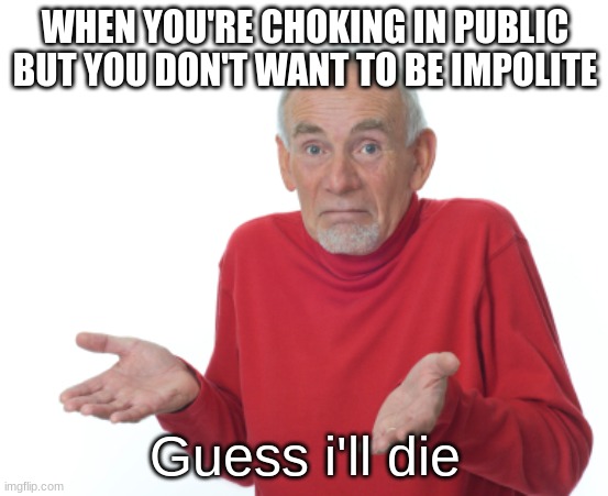 when you choke | WHEN YOU'RE CHOKING IN PUBLIC BUT YOU DON'T WANT TO BE IMPOLITE; Guess i'll die | image tagged in guess i'll die,choking | made w/ Imgflip meme maker