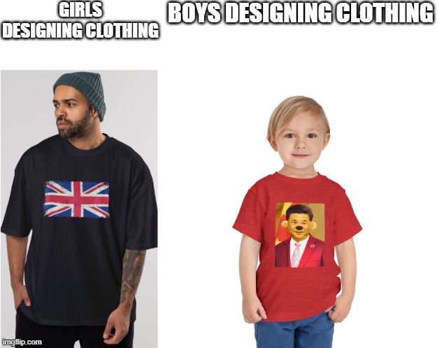 -99999999999 social credit | BOYS DESIGNING CLOTHING; GIRLS DESIGNING CLOTHING | image tagged in memes,xi jinping,winnie the pooh,boys vs girls | made w/ Imgflip meme maker