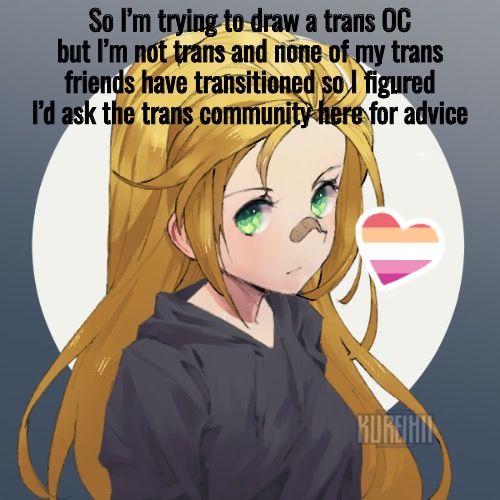 He’s female to male | So I’m trying to draw a trans OC but I’m not trans and none of my trans friends have transitioned so I figured I’d ask the trans community here for advice | image tagged in updated holly | made w/ Imgflip meme maker