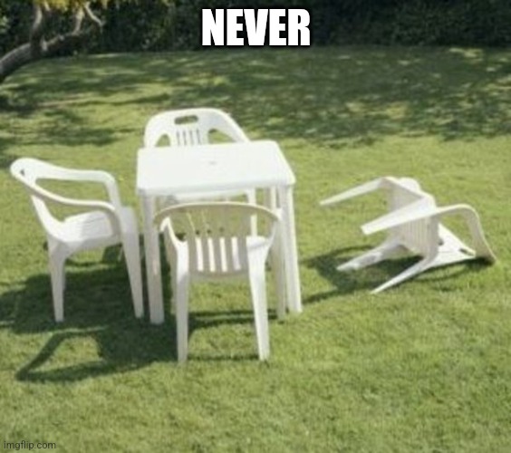 Lawn chairs | NEVER | image tagged in lawn chairs | made w/ Imgflip meme maker