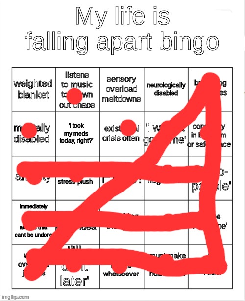 oh- | image tagged in my life is falling apart bingo | made w/ Imgflip meme maker