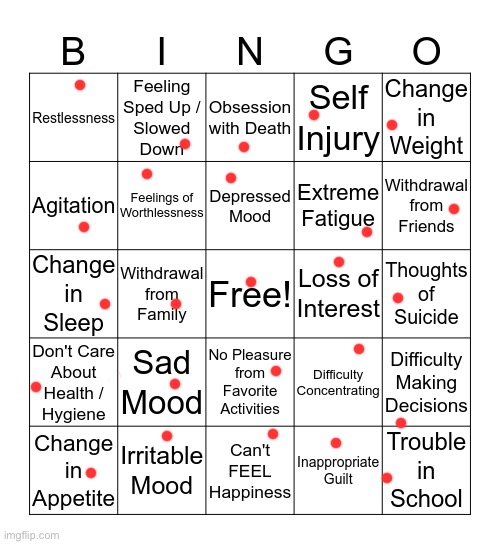 depression bingo | image tagged in depression bingo | made w/ Imgflip meme maker