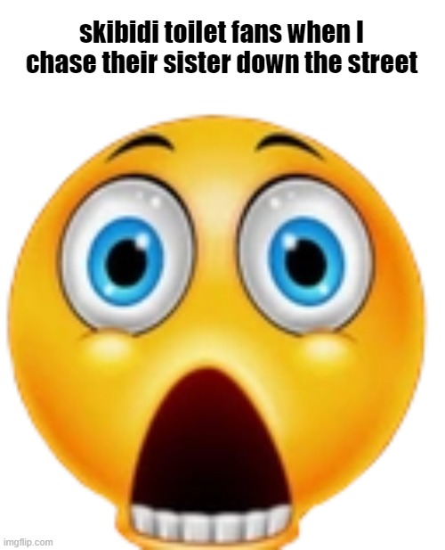 skisesdi toilet | skibidi toilet fans when I chase their sister down the street | image tagged in omg | made w/ Imgflip meme maker