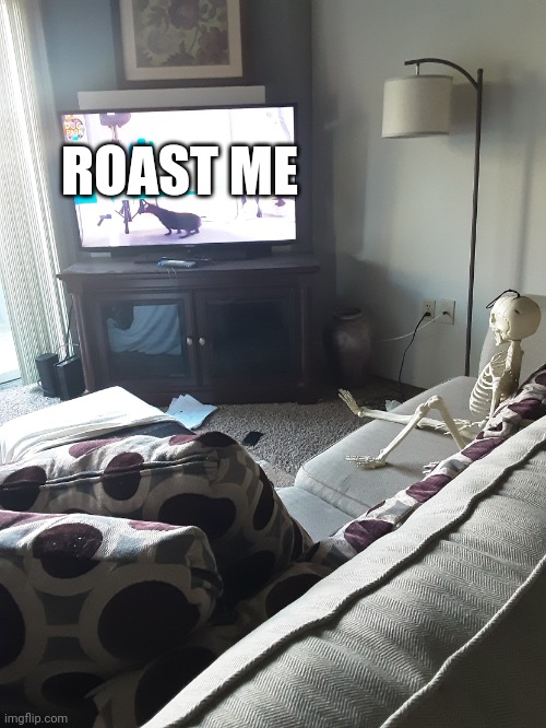 ROAST ME | image tagged in bubtheanimotronic's skeleton watching stuff | made w/ Imgflip meme maker