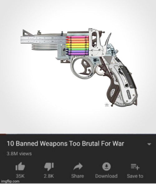 Crayon machine gun | image tagged in top 10 weapons banned from war,gun,crayon machine gun,memes,revolver,crayons | made w/ Imgflip meme maker