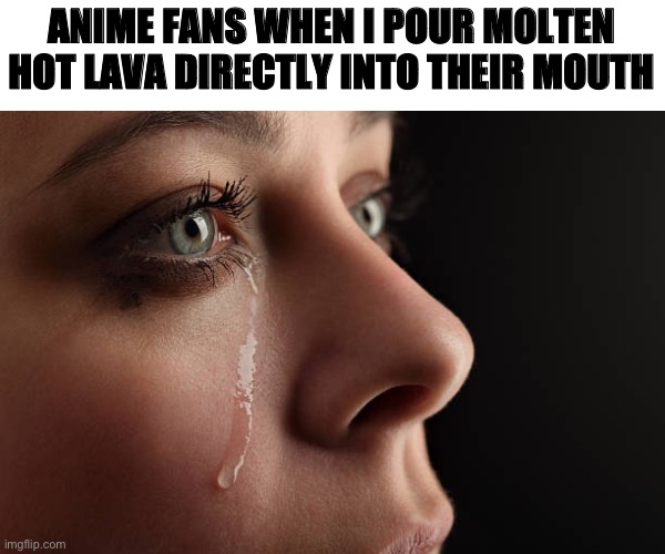 ANIME FANS WHEN I POUR MOLTEN HOT LAVA DIRECTLY INTO THEIR MOUTH | made w/ Imgflip meme maker