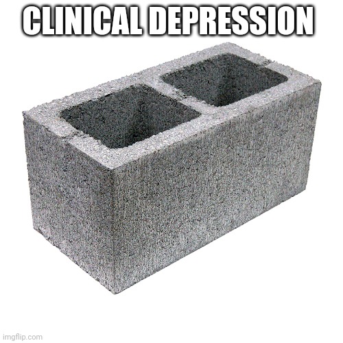 Cinder block concrete block cement brick | CLINICAL DEPRESSION | image tagged in cinder block concrete block cement brick | made w/ Imgflip meme maker