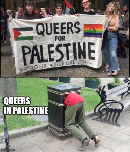 queers palestine | QUEERS IN PALESTINE | image tagged in palestine,queers,trash,meme war,israel | made w/ Imgflip meme maker