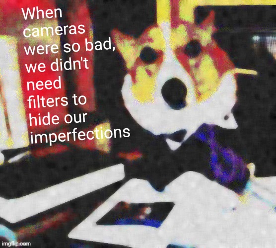 Old phones | When cameras were so bad, we didn't need filters to hide our imperfections | image tagged in lawyer corgi dog deep-fried median filter | made w/ Imgflip meme maker