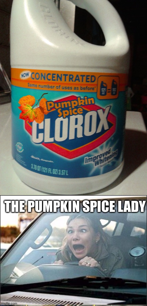 wonder what it tastes like | THE PUMPKIN SPICE LADY | image tagged in pumpkin spice bleach,women driving,wut | made w/ Imgflip meme maker