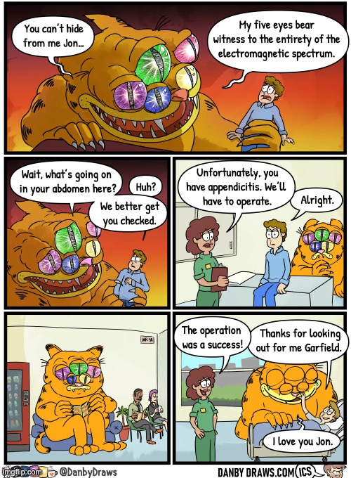 image tagged in garfield,god,all seeing,comics/cartoons | made w/ Imgflip meme maker