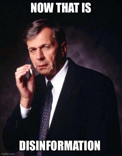 The X-Files' Smoking Man | NOW THAT IS DISINFORMATION | image tagged in the x-files' smoking man | made w/ Imgflip meme maker