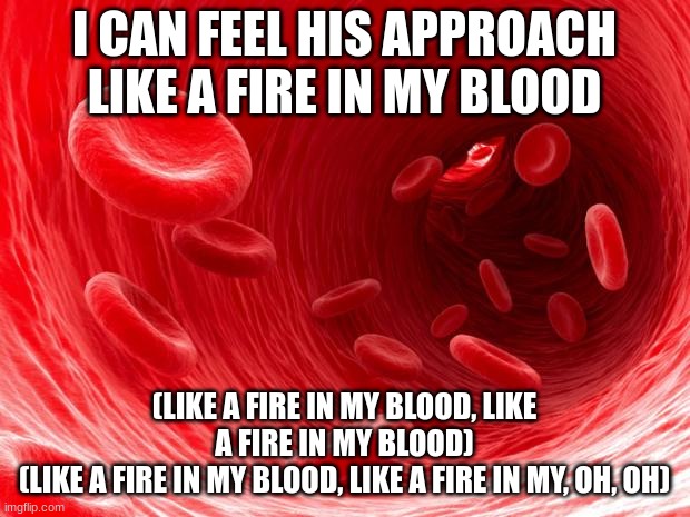 blood cells | I CAN FEEL HIS APPROACH LIKE A FIRE IN MY BLOOD; (LIKE A FIRE IN MY BLOOD, LIKE A FIRE IN MY BLOOD)
(LIKE A FIRE IN MY BLOOD, LIKE A FIRE IN MY, OH, OH) | image tagged in blood cells | made w/ Imgflip meme maker