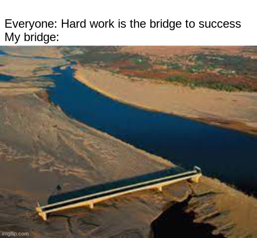 i try | Everyone: Hard work is the bridge to success
My bridge: | image tagged in fun,memes,bridge,sad | made w/ Imgflip meme maker
