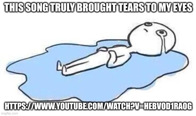 Tears | THIS SONG TRULY BROUGHT TEARS TO MY EYES; HTTPS://WWW.YOUTUBE.COM/WATCH?V=HEBVOD1RAOG | image tagged in tears | made w/ Imgflip meme maker