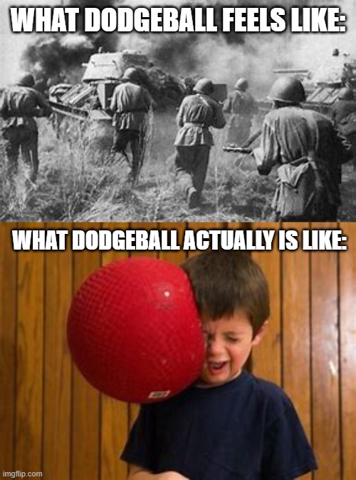 It feels like a warground in my school... | WHAT DODGEBALL FEELS LIKE:; WHAT DODGEBALL ACTUALLY IS LIKE: | image tagged in memes,dodgeball,expectation vs reality | made w/ Imgflip meme maker