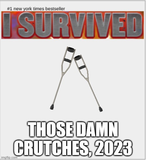 finally | THOSE DAMN CRUTCHES, 2023 | image tagged in i survived x | made w/ Imgflip meme maker