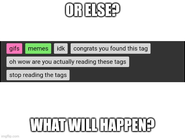 OR ELSE? WHAT WILL HAPPEN? | made w/ Imgflip meme maker