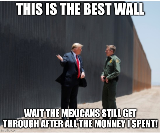 THIS IS THE BEST WALL; WAIT THE MEXICANS STILL GET THROUGH AFTER ALL THE MONNEY I SPENT! | made w/ Imgflip meme maker