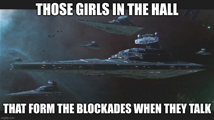 everyone knows when the girls form those "Blockades" in the hall | THOSE GIRLS IN THE HALL; THAT FORM THE BLOCKADES WHEN THEY TALK | image tagged in star wars | made w/ Imgflip meme maker