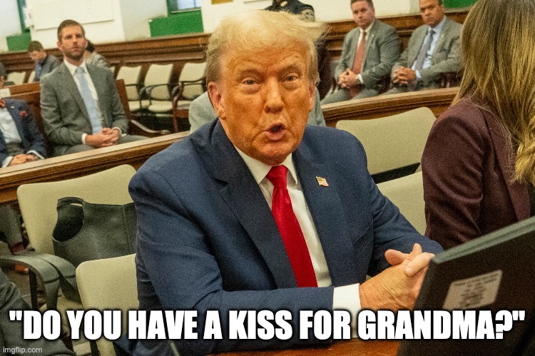 Trump in court | "DO YOU HAVE A KISS FOR GRANDMA?" | made w/ Imgflip meme maker