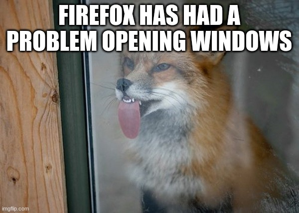 Fox Licking Window | FIREFOX HAS HAD A PROBLEM OPENING WINDOWS | image tagged in fox licking window | made w/ Imgflip meme maker