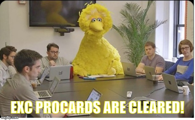 Big Bird Meeting (clear) | EXC PROCARDS ARE CLEARED! | image tagged in big bird meeting clear | made w/ Imgflip meme maker