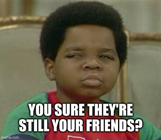 What you talking about Willis | YOU SURE THEY'RE STILL YOUR FRIENDS? | image tagged in what you talking about willis | made w/ Imgflip meme maker