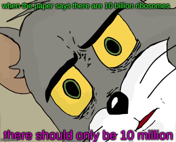 Unsettled Tom Meme | when the paper says there are 10 billion ribosomes; there should only be 10 million | image tagged in memes,unsettled tom | made w/ Imgflip meme maker