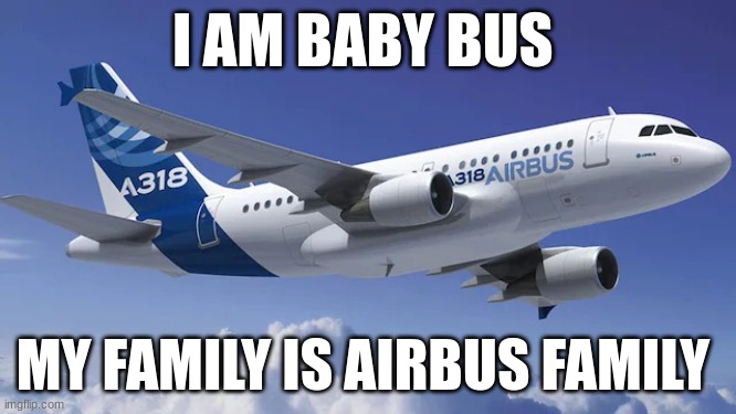 A318 | I AM BABY BUS; MY FAMILY IS AIRBUS FAMILY | image tagged in a318 | made w/ Imgflip meme maker