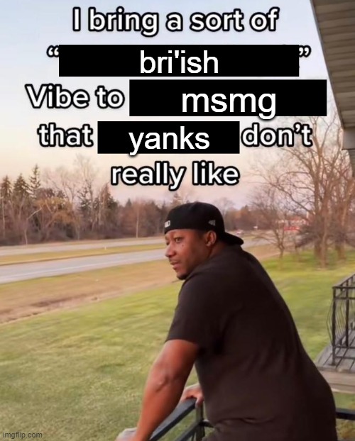 I bring a sort of brish vibe to msmg that yanks don’t really lik Blank Meme Template