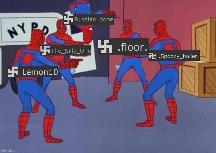 4 Spiderman pointing at each other | image tagged in 4 spiderman pointing at each other | made w/ Imgflip meme maker