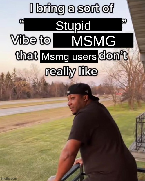 Yea | Stupid; MSMG; Msmg users | image tagged in i bring a sort of x vibe to the y | made w/ Imgflip meme maker