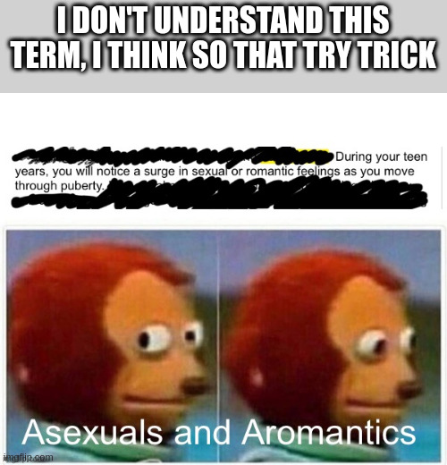 asexual | I DON'T UNDERSTAND THIS TERM, I THINK SO THAT TRY TRICK | image tagged in homosexuality | made w/ Imgflip meme maker