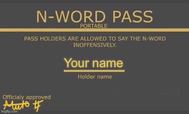 Meme template | Your name | image tagged in n-word pass,memes | made w/ Imgflip meme maker