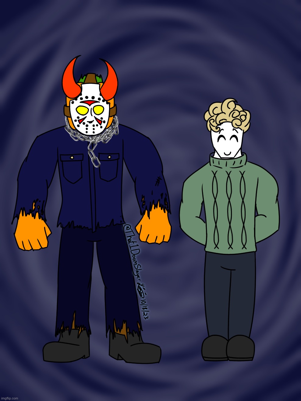 Me and Darkuun are both going as Jason this year, but I dont think my boyfriend would go as Mrs. Voorhees :skull: | image tagged in drawing,ocs,halloween costume | made w/ Imgflip meme maker