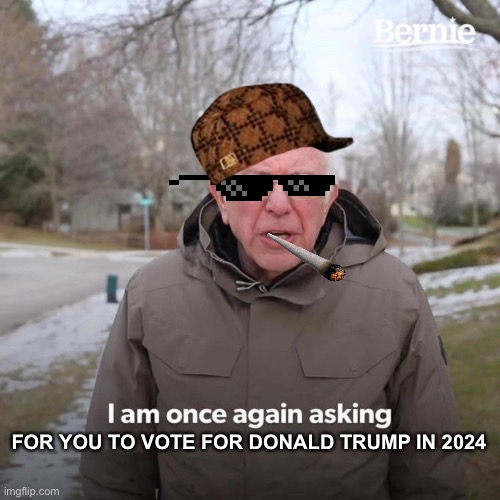 Bernie I Am Once Again Asking For Your Support Meme | FOR YOU TO VOTE FOR DONALD TRUMP IN 2024 | image tagged in memes,bernie i am once again asking for your support | made w/ Imgflip meme maker