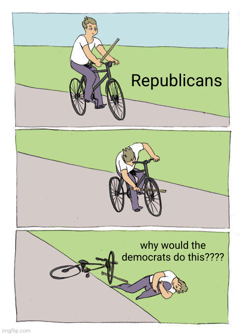 Bike Fall Meme | Republicans; why would the democrats do this???? | image tagged in memes,bike fall | made w/ Imgflip meme maker