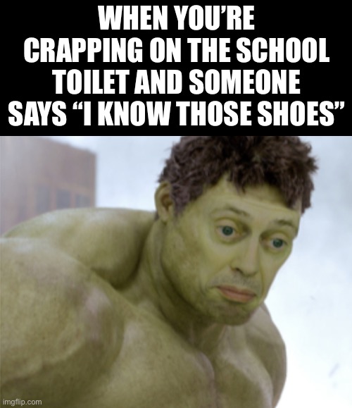 realization | WHEN YOU’RE CRAPPING ON THE SCHOOL TOILET AND SOMEONE SAYS “I KNOW THOSE SHOES” | image tagged in realization | made w/ Imgflip meme maker