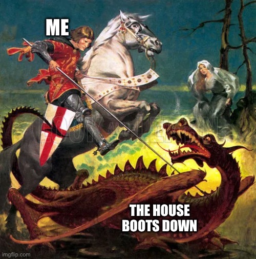 Boots is an affirmative adjective that can be added to the end of a phrase to emphasize it | ME; THE HOUSE BOOTS DOWN | image tagged in slay,slay the house boots down,dragon,fashion | made w/ Imgflip meme maker