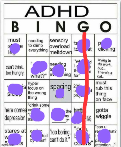 I uh... Only one.. | image tagged in adhd bingo | made w/ Imgflip meme maker