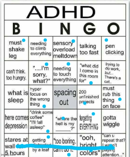 adhd bingo | image tagged in adhd bingo | made w/ Imgflip meme maker