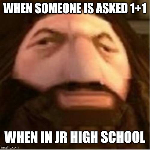 PS1 Hagrid | WHEN SOMEONE IS ASKED 1+1; WHEN IN JR HIGH SCHOOL | image tagged in ps1 hagrid | made w/ Imgflip meme maker