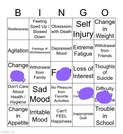 Yippee no depresso | image tagged in depression bingo 1 | made w/ Imgflip meme maker