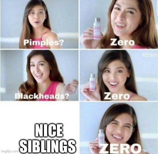 Pimples, Zero! | NICE SIBLINGS | image tagged in pimples zero | made w/ Imgflip meme maker
