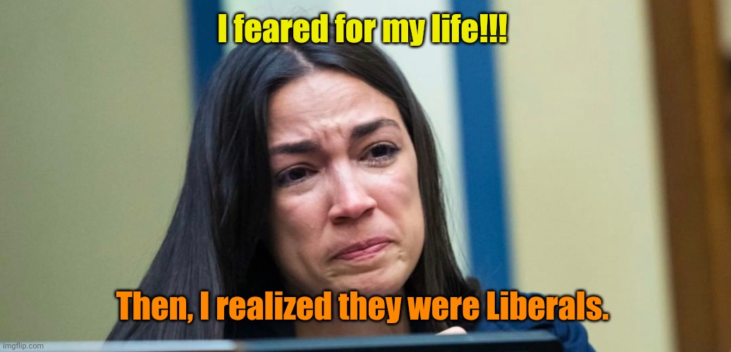AOC | I feared for my life!!! Then, I realized they were Liberals. | image tagged in aoc | made w/ Imgflip meme maker