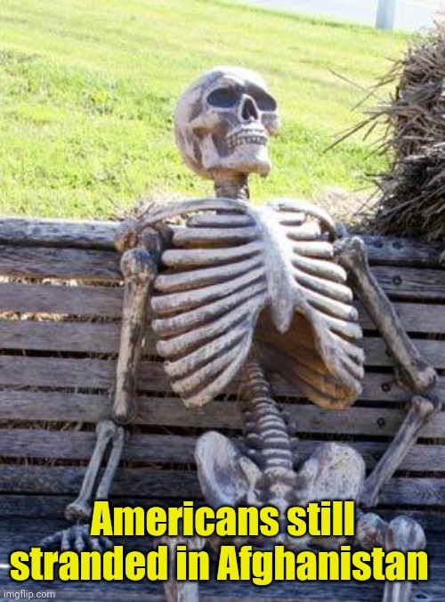 Waiting Skeleton Meme | Americans still stranded in Afghanistan | image tagged in memes,waiting skeleton | made w/ Imgflip meme maker