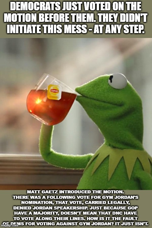 But That's None Of My Business Meme | DEMOCRATS JUST VOTED ON THE MOTION BEFORE THEM. THEY DIDN'T INITIATE THIS MESS - AT ANY STEP. MATT GAETZ INTRODUCED THE MOTION. THERE WAS A  | image tagged in memes,but that's none of my business,kermit the frog | made w/ Imgflip meme maker