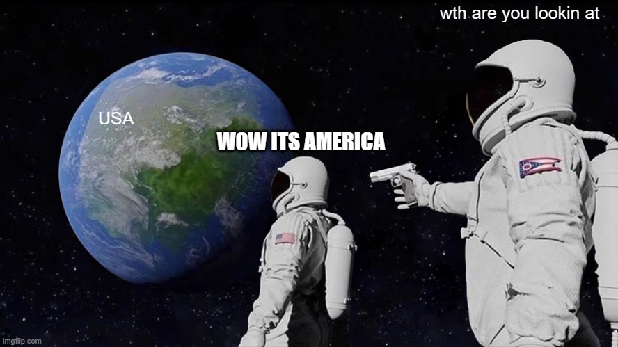 when your a rookie of a space crew | wth are you lookin at; USA; WOW ITS AMERICA | image tagged in memes,always has been | made w/ Imgflip meme maker